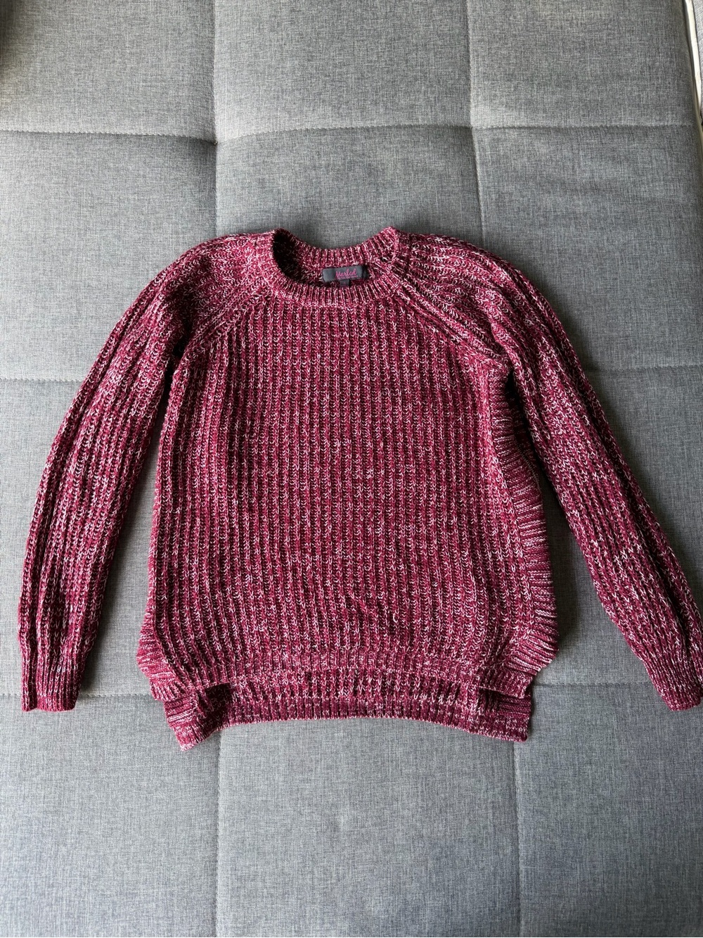 Burgundy Crew Sweater with Heathered Texture